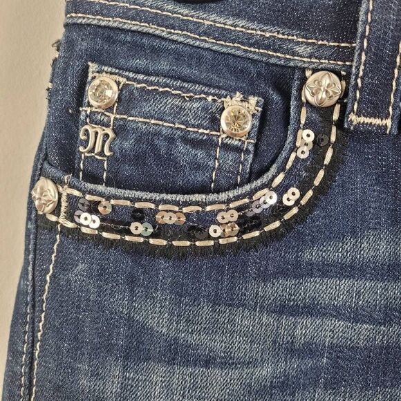 Miss Me Easy Boot Cut Jeans Sz 27 Bling‎ Rhinestone Jeweled Sequin Mid Rise - Picture 3 of 12